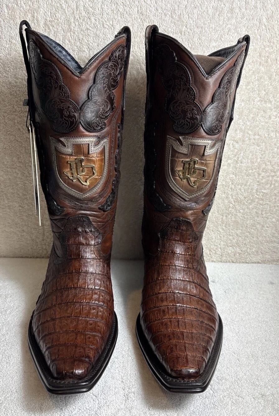 Texas Country Men’s Genuine Caiman Brandy Brown Western Cowboy Boots Size 7